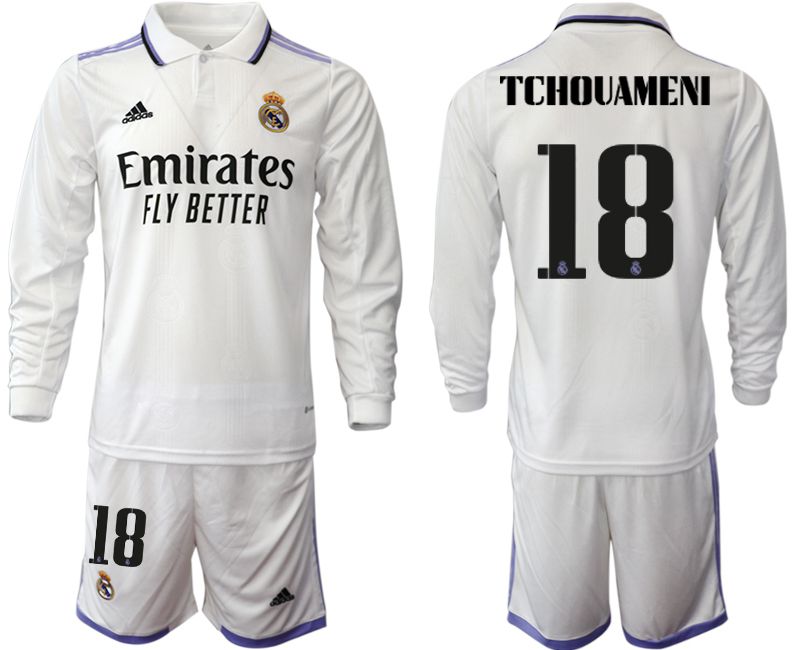 Men 2022-2023 Club Real Madrid home long sleeve white #18 Soccer Jerseys->real madrid jersey->Soccer Club Jersey